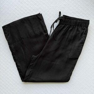 Monoprix Premium 100% Linen Wide Leg Pants Black Drawstring Large